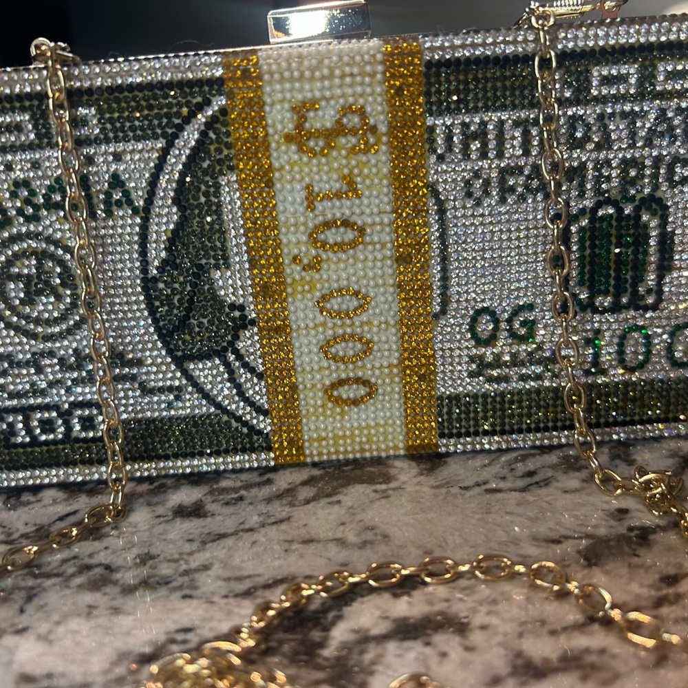 Crystal Embellished Money Clutch with crossbody chain NWOT - Picture 3 of 14